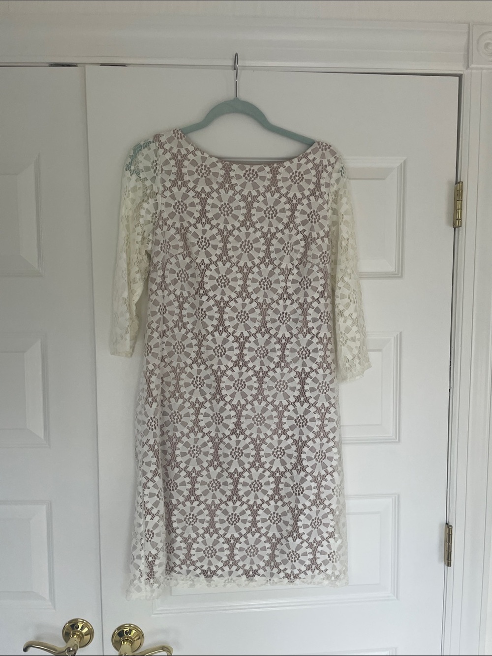 Vince Camuto White Lace Midi Dress with Nude Lining
